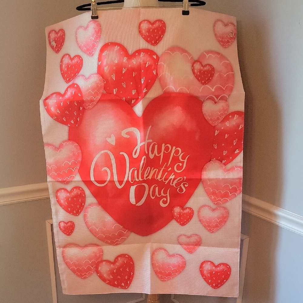 HAPPY VALENTINE'S DAY Double Sided Canvas House Classroom Holiday Decor Flag NEW